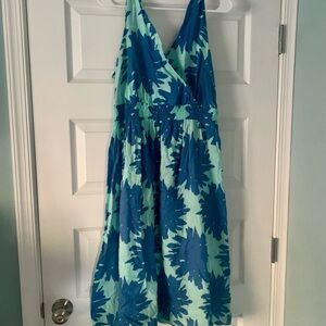 Blue Floral Dress with Elastic Waist
